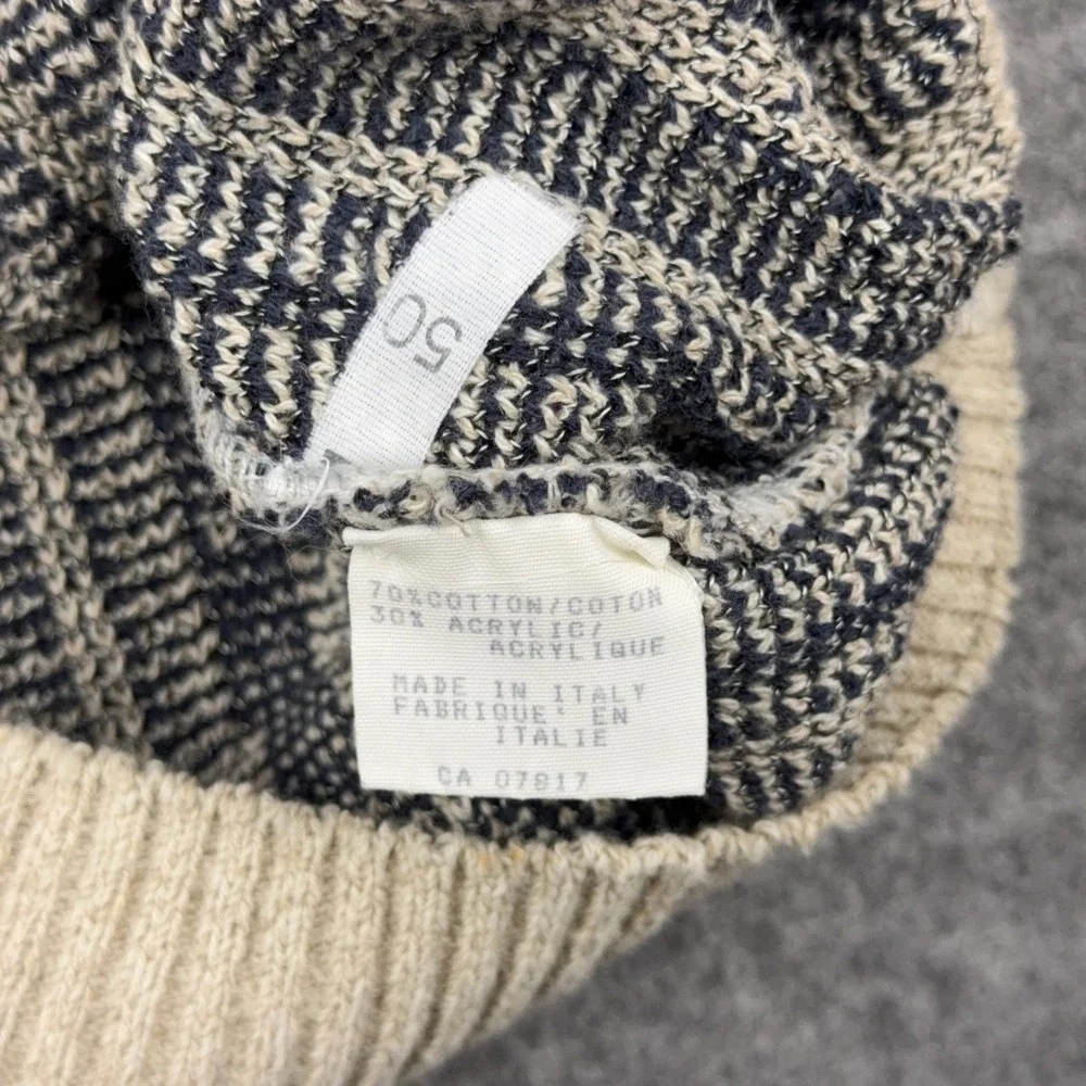 VTG Mondo Sweater Mens Medium Beige Gray Abstract Geometric 3D Knit Italy 90s